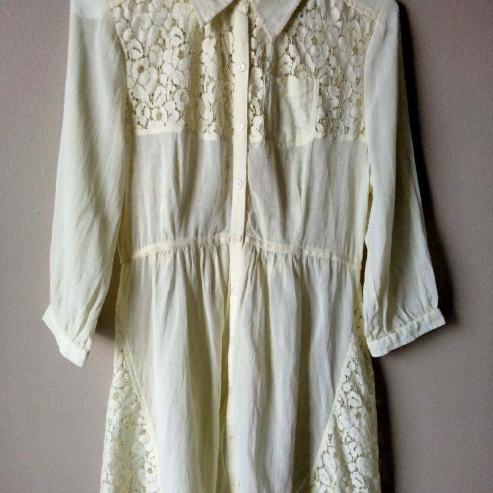 Free People Yellow Sheer and Lace Tunic